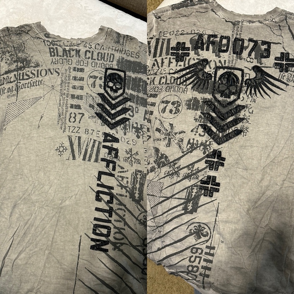 Affliction Gray Short Sleeve Tee with Graphic Design